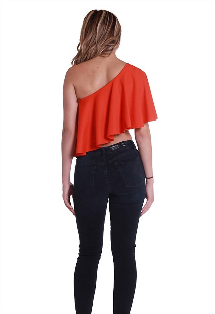 NEW SUSANA MONACO karina one shoulder ruffle crop top in sunset - Picture 3 of 3